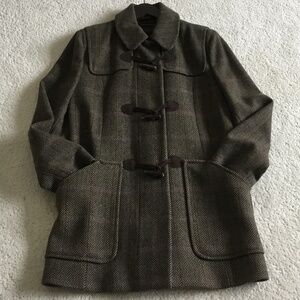 Anne Klein Brown Tweed Herringbone Wool Duffle Coat Size 6